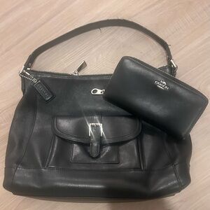 Coach Authentic Black Leather Shoulder Bag and Wallet